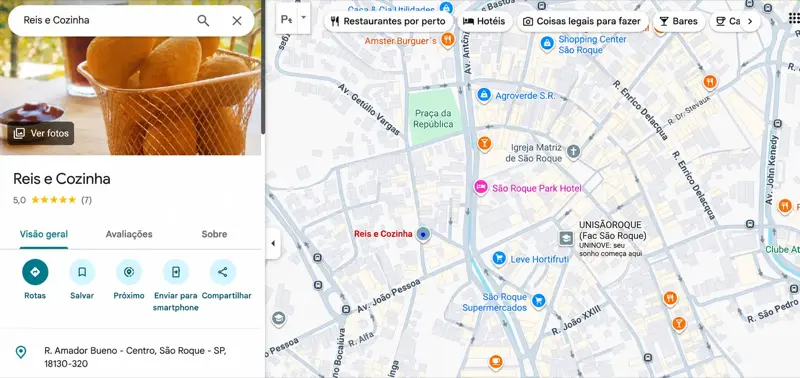 Presença local para restaurante